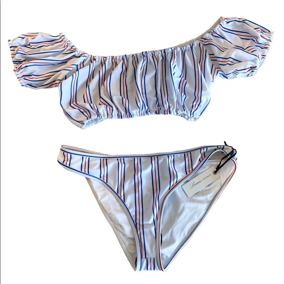 Lover + Friends Just Don’t Care Varsity Stripe Swimsuit Set Bikini - Picture 5 of 7